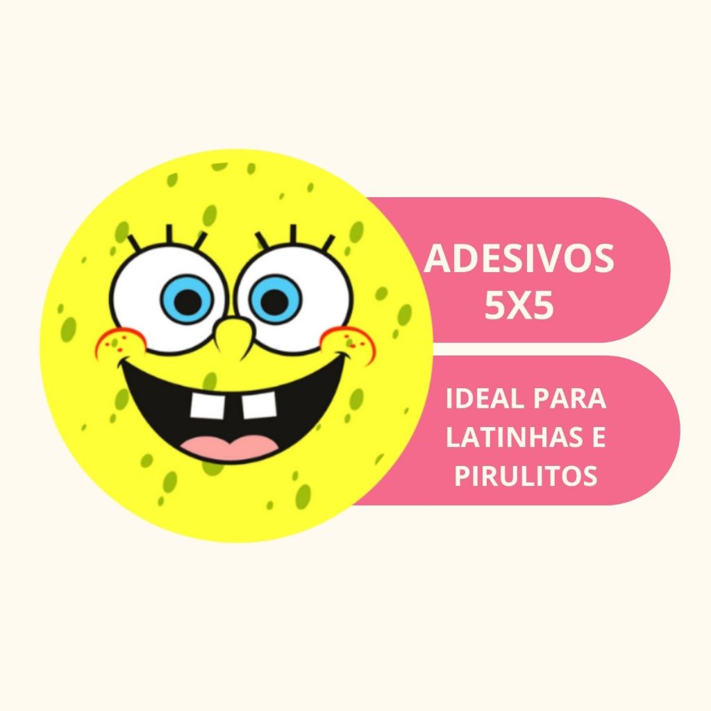 Adesivos Bob esponja 5x5 latinha pirulito lembrancinha