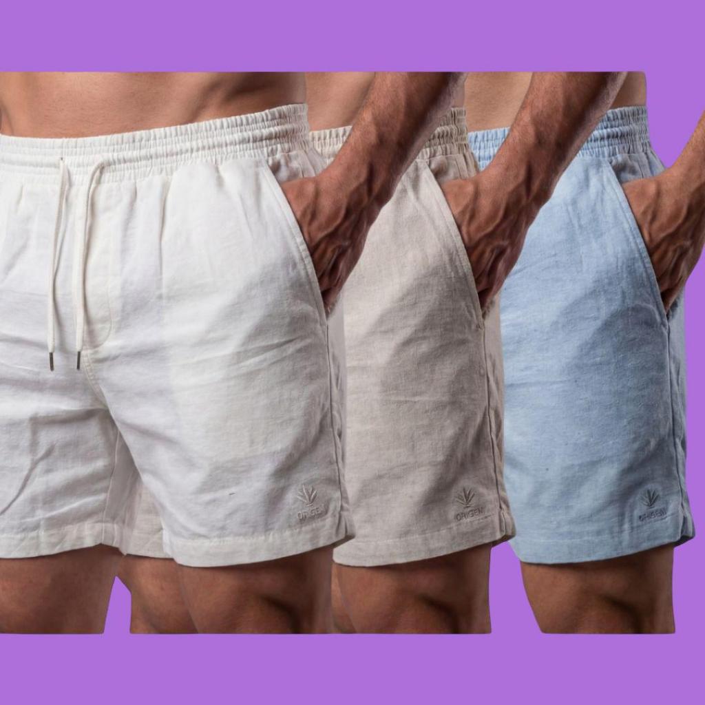 Kit 3 Bermudas Masculinas Linho com Elastano | Estilo Praiano Confortável | TopMix Achadinhos