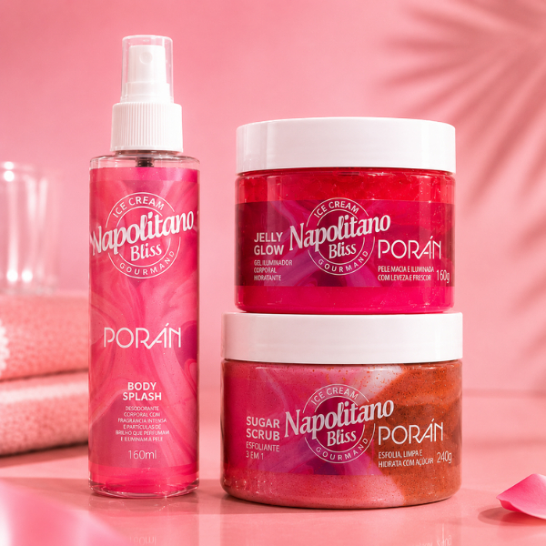 Kit Spa Corporal Porán Napolitano Body Splash Hidratante Jelly Glow e Esfoliante Sugar Scrub