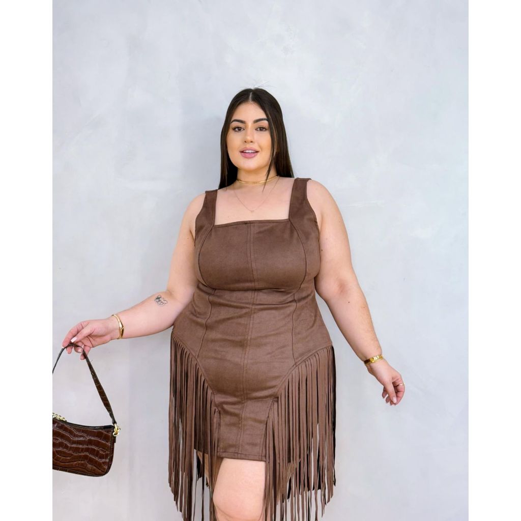 vestido plus size em suede com franjas vestido suede plus size feminino vestido plus size com franjas vestido country
