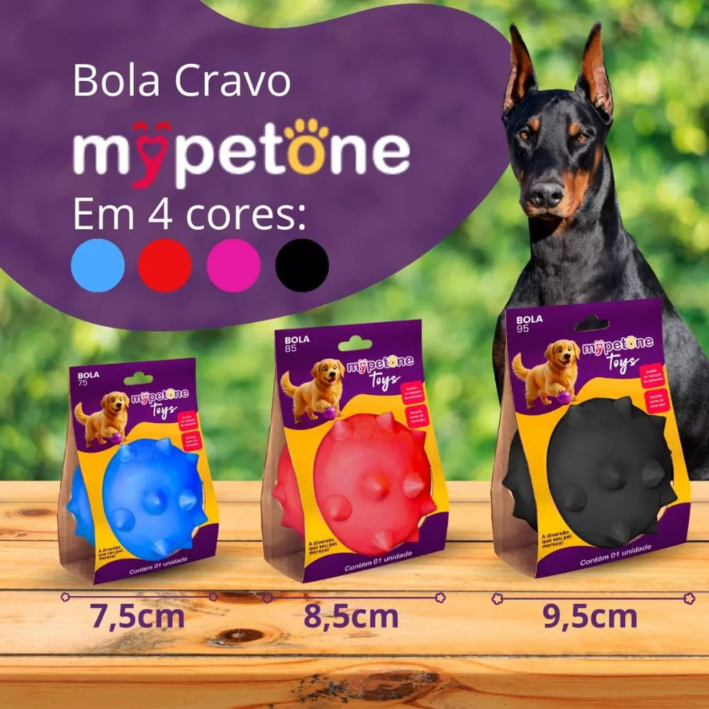 Bola Cravo Maciça Resistente para Cachorro - 75mm 85mm 95mm - Mypetone