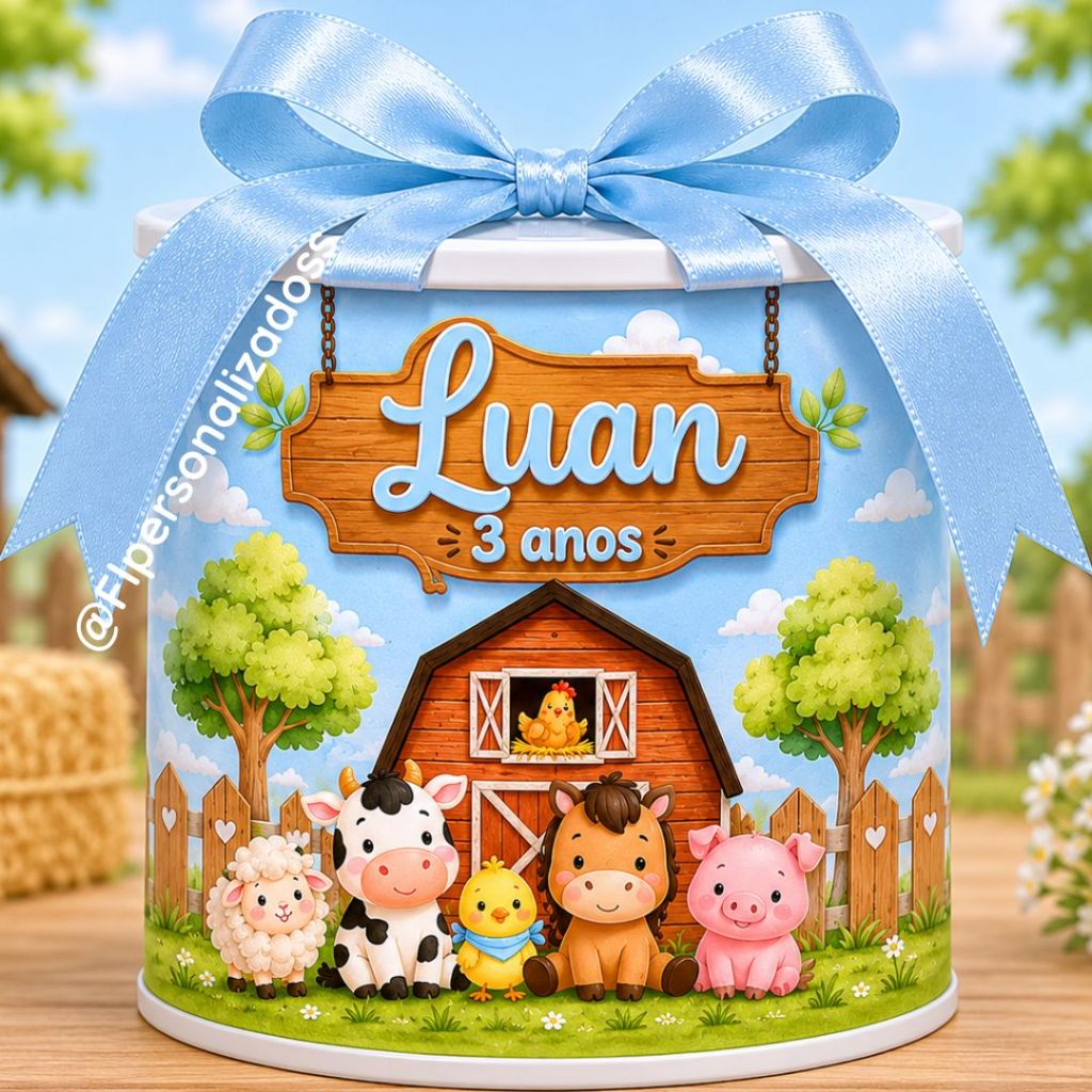 Mini Tubolata Fazendinha Menino Azul , Lembrancinha Fazendinha , Festa Aniversário Fazendinha Menino