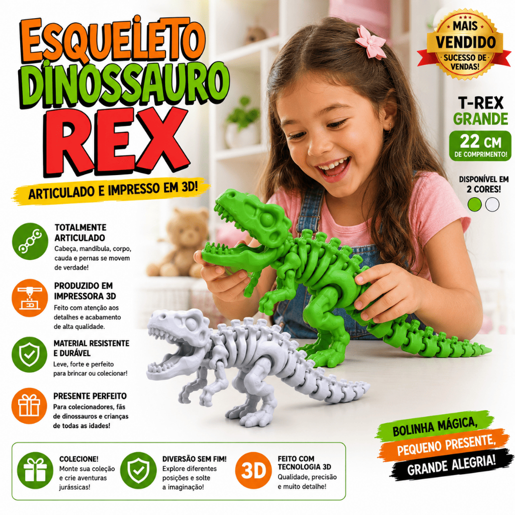 Dinossauro T Rex Grande Articulado Esqueleto Dino Grande Flexível Lembrancinha I