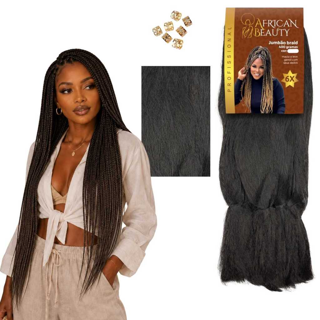 Jumbo African Beauty 400g Cabelo Sintético Kanekalon para Tranças Afro, Box Braids