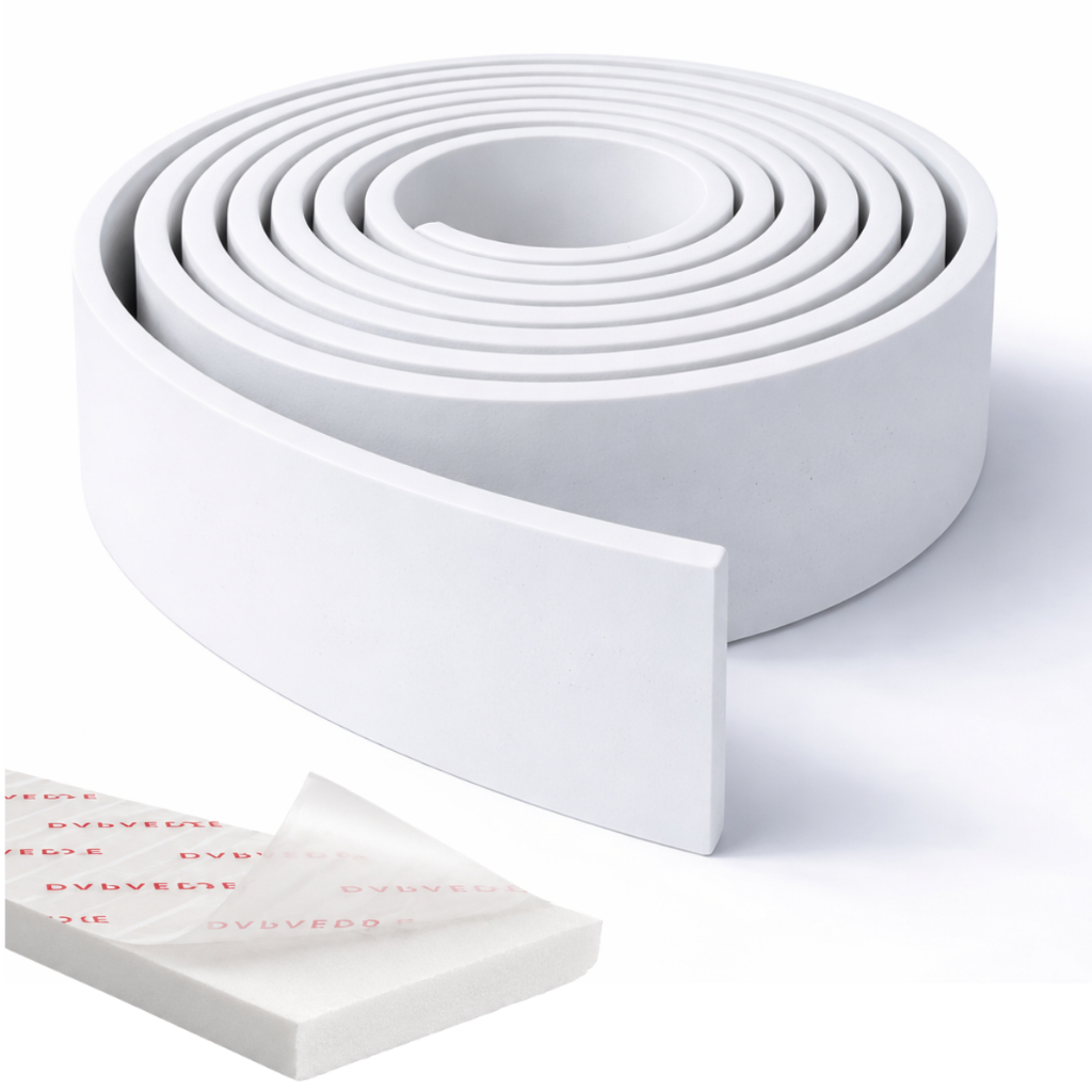 Rodapé Eva 5CM Flexível Autocolante Branco Frisado Painel Parede - 20Metros