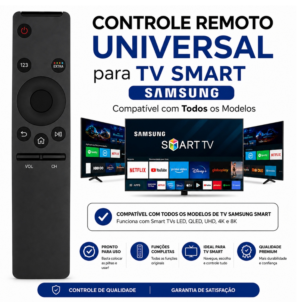 Controle Remoto para TV Samsung Smart 4K HD LED LCD Compatível Universal