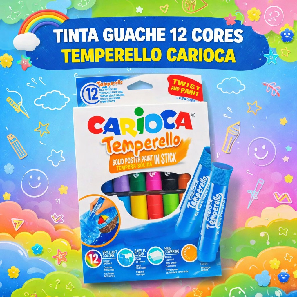 Kit 12 Tintas Guache Bastão Colorida Escolar Infantil Canetinha Pintura Desenho Arte Kids