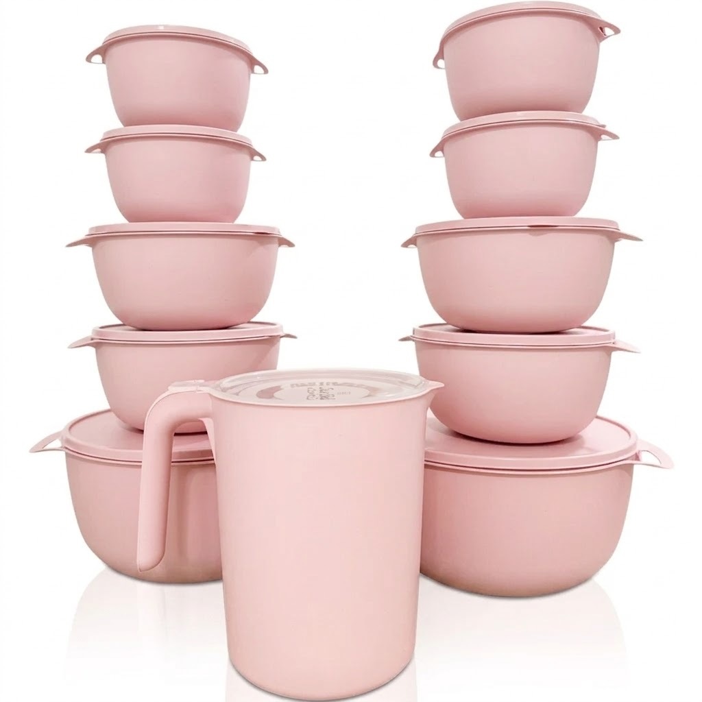 Imagem Conjunto Bowl Pote Plástico Redondo 10 peças + 1 Jarra OU 3 Peças, Microondas, Lava-Louças, Freezer