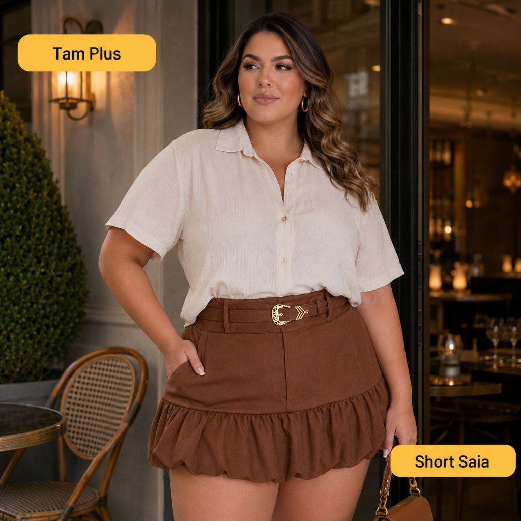 Short Saia Alfaiataria Balonê Tam Plus 46/48/50 Estilo Elegancia Conforto