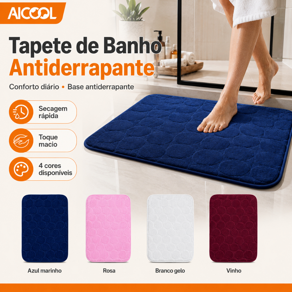 Tapete de Banho AICOOL KIT1-KIT3 Antiderrapante e Absorvente, Padrão Pedra 60x40cm, Conjunto para Banheiro