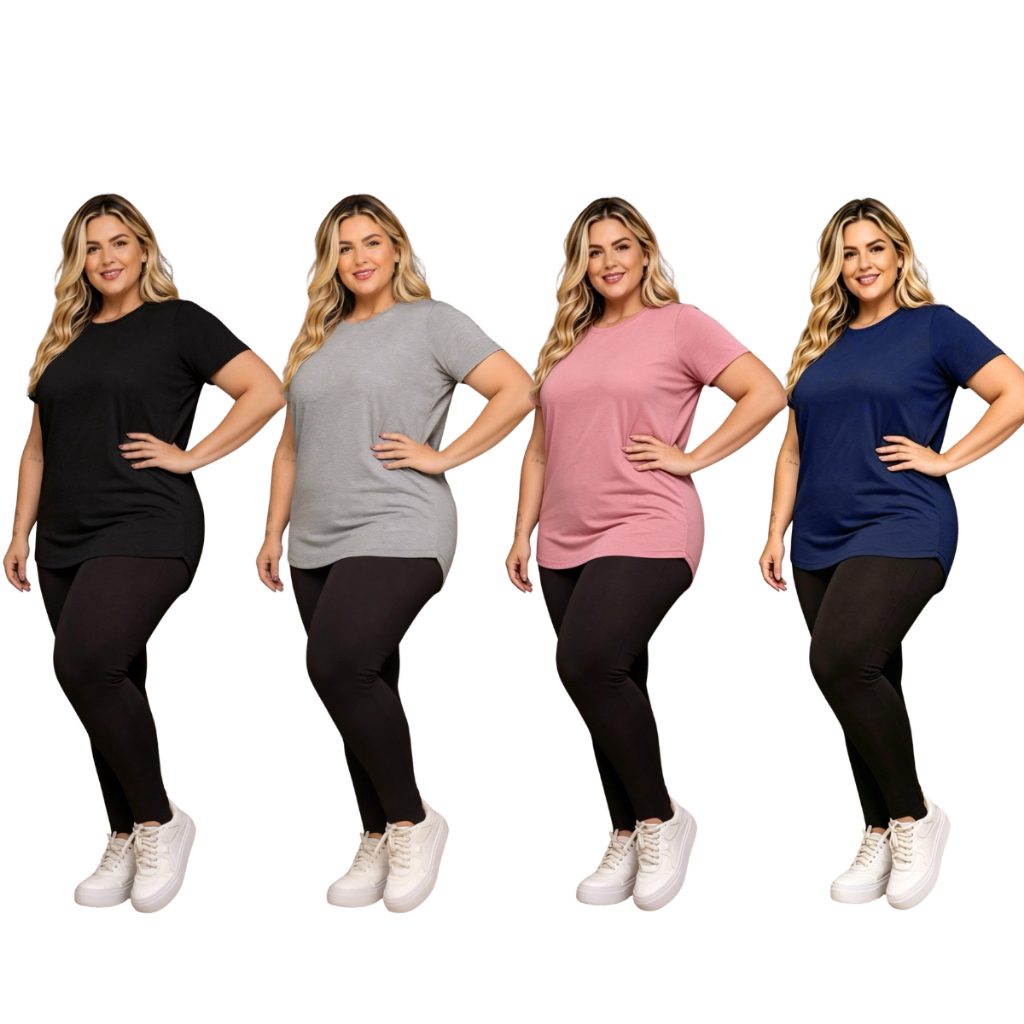 Kit 4 Blusas Plus Size Compridas Fitness Long Line Academia