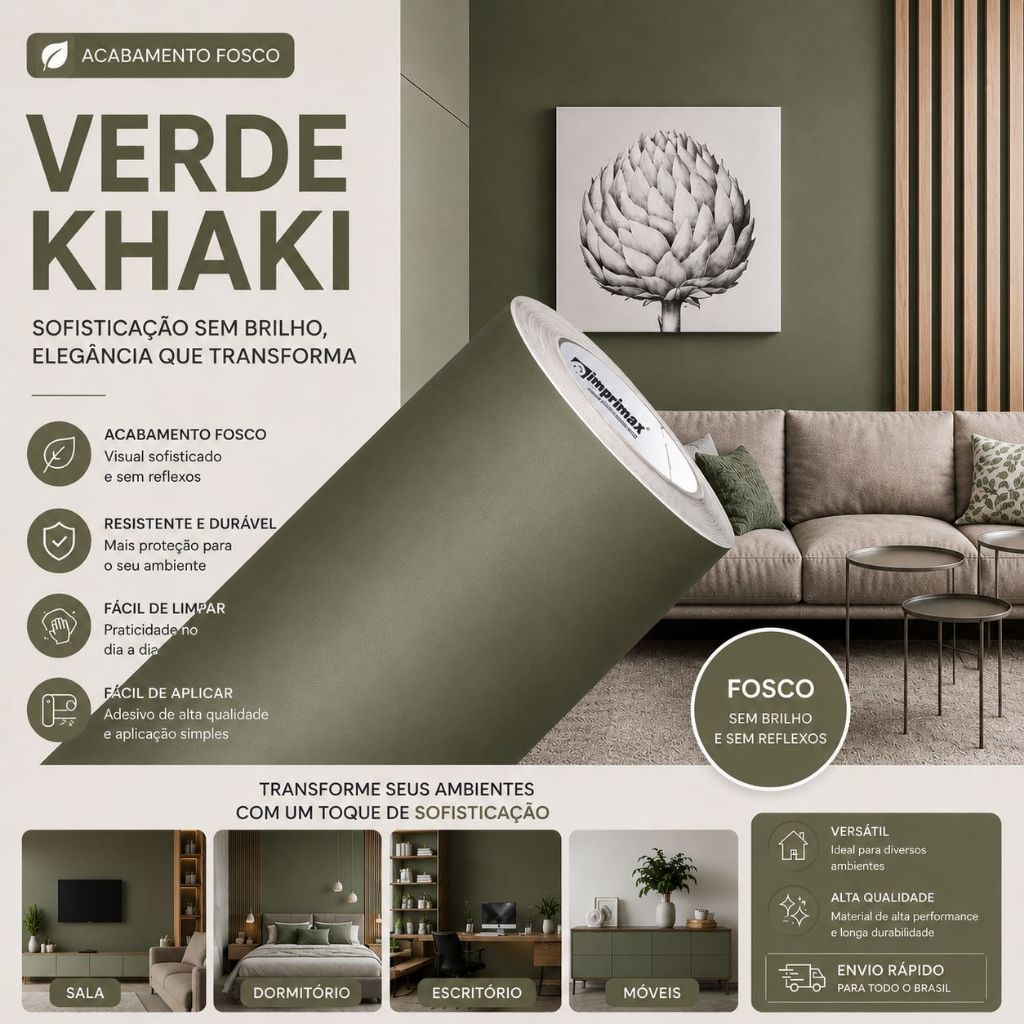 Vinil Adesivo Jateado Envelopamento Verde Khaki Diversos Tamanhos largura de 0,60cm
