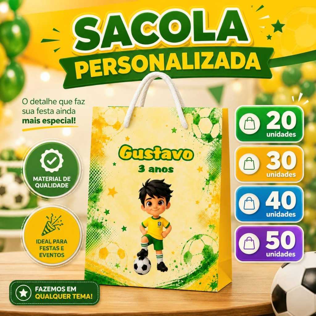 Sacolinha Surpresa Futebol Menino Personalizada / Lembrancinha / Sacola Festa Infantil Pegue e Monte