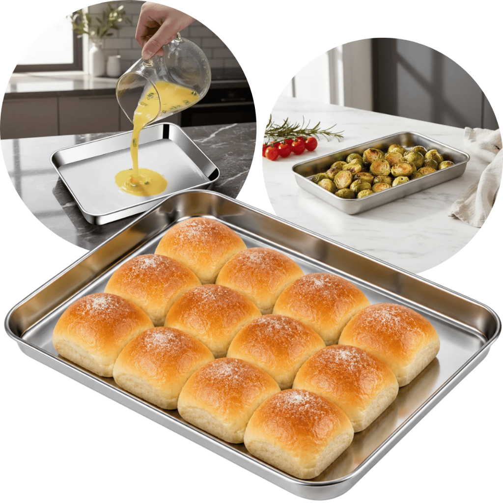 Bandeja Assadeira Retangular Lisa Aço Inox 304 Baixa 23,5x17,5cm Servir Expor Estufa Assar Forninho