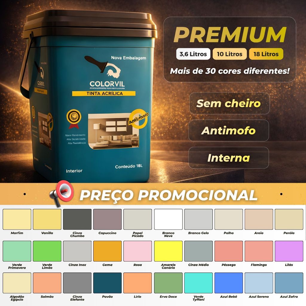 Tinta Parede Acrílica Colorvil 18 10 3,6 litros Barata Sem Cheiro Antimofo Maior rendimento