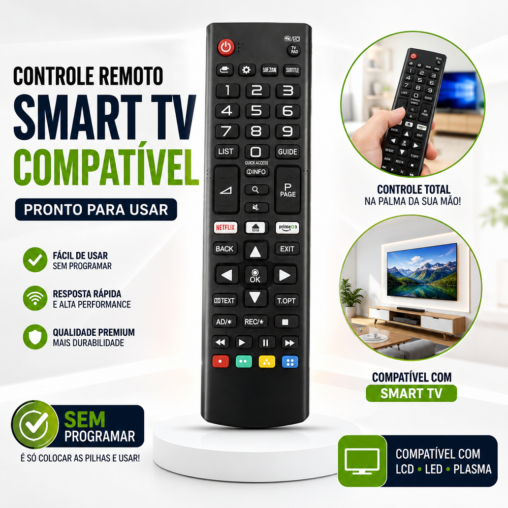 Controle Remoto Smart TV LG Compatível Universal LCD LED Plasma Netflix Prime Sem Programar Pronto Para Uso