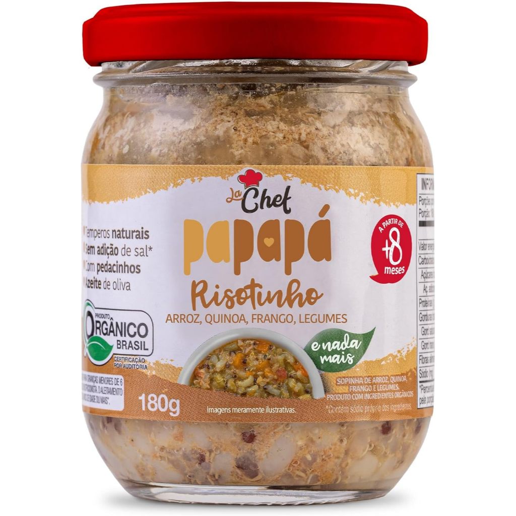 Risotinho Orgânico Arroz, Quinoa, Frango e Legumes Papapá La Chef Vidro 180g