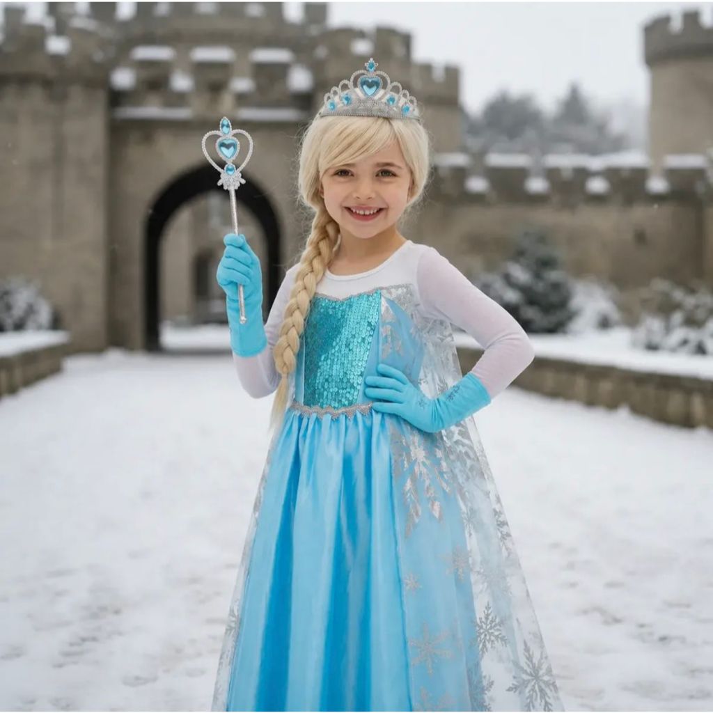 Vestido Princesa Frozen Infantil Fantasia Com Capa E Acessórios Festa Menina