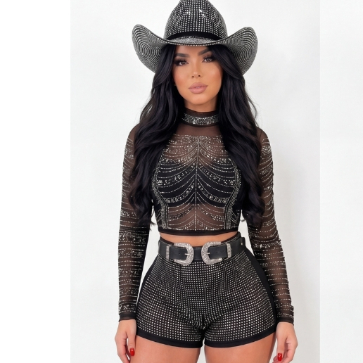 Conjunto Cropped tule Pedraria E Short Curto pedraria stras Brilho