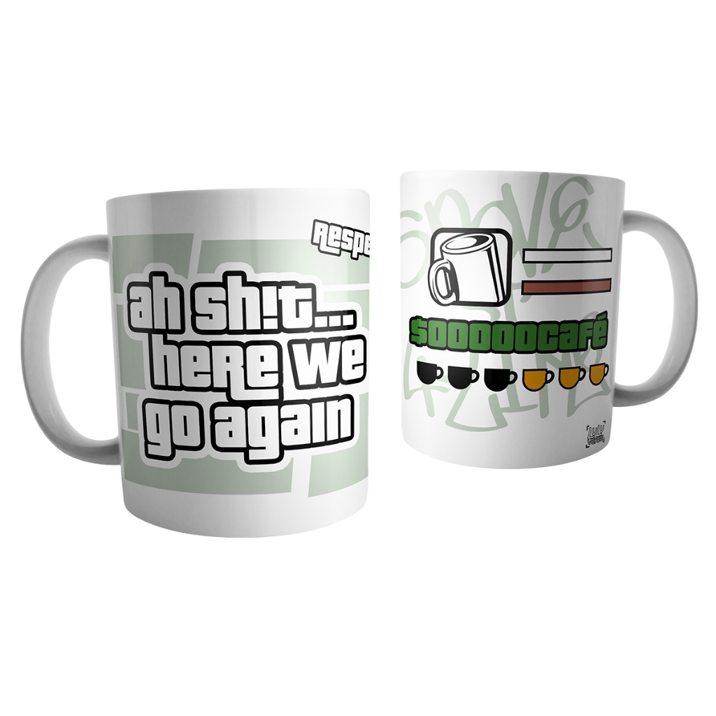 Caneca de Cerâmica LuLuverse Ah Sh!t Here We Go Again Jogo VideoGame Grand Andreas 325ml Branca