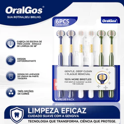 OralGos Escova Dental 3 Lados, Limpeza Profunda, Cerdas Macias, Para Gengivas Sensíveis