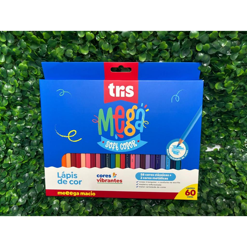 Caixa 60 Lápis de Cor Mega Soft Tris Traço Macio Pigmentação Intensa Arte Escola Artista