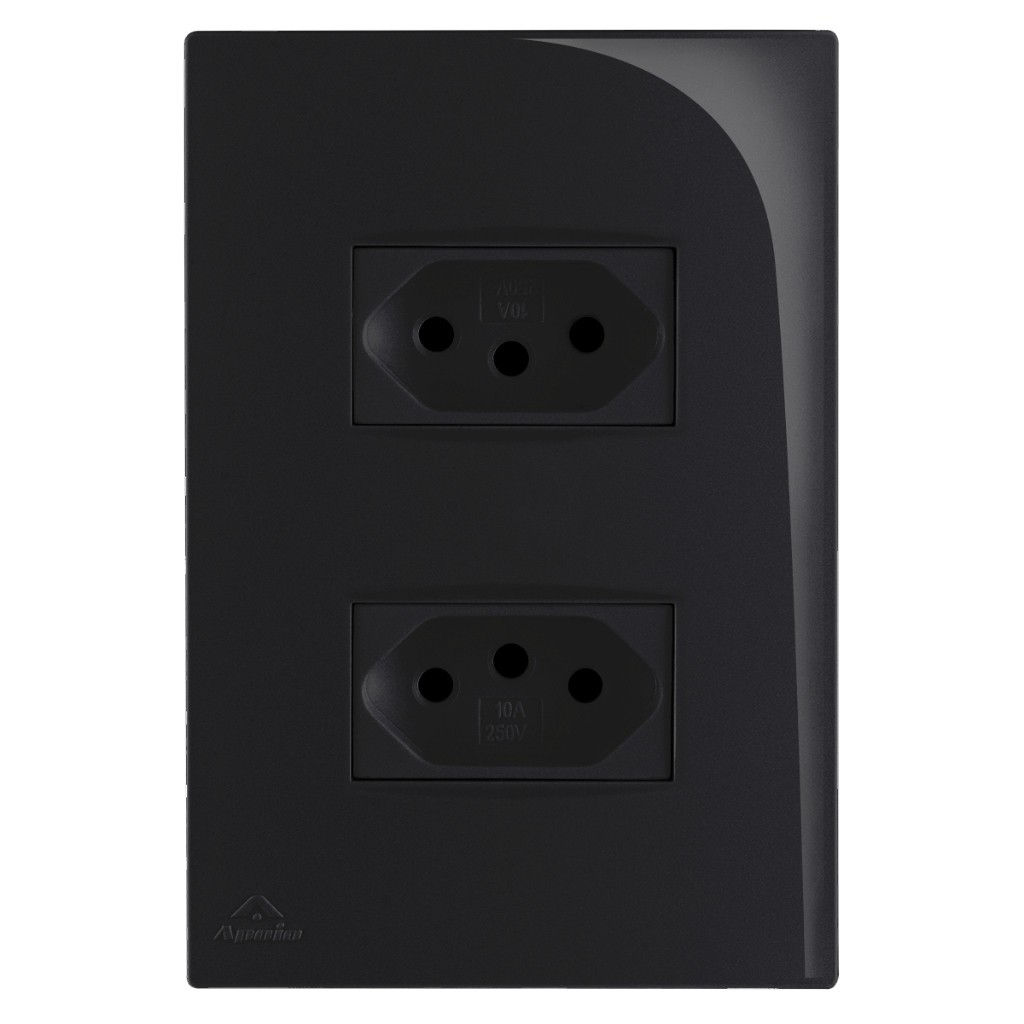 Conjunto tomada dupla preta 20a 4x2 Linha Lissê Preto brilhante