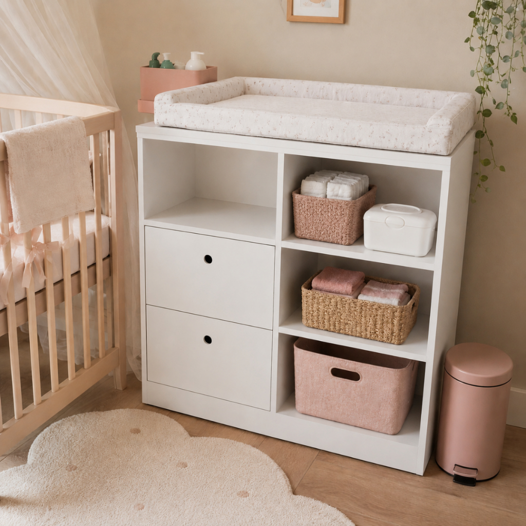 Trocador Comôda Infantil Funcional com Nichos Organizadores 2 Gavetas Quarto Bebê