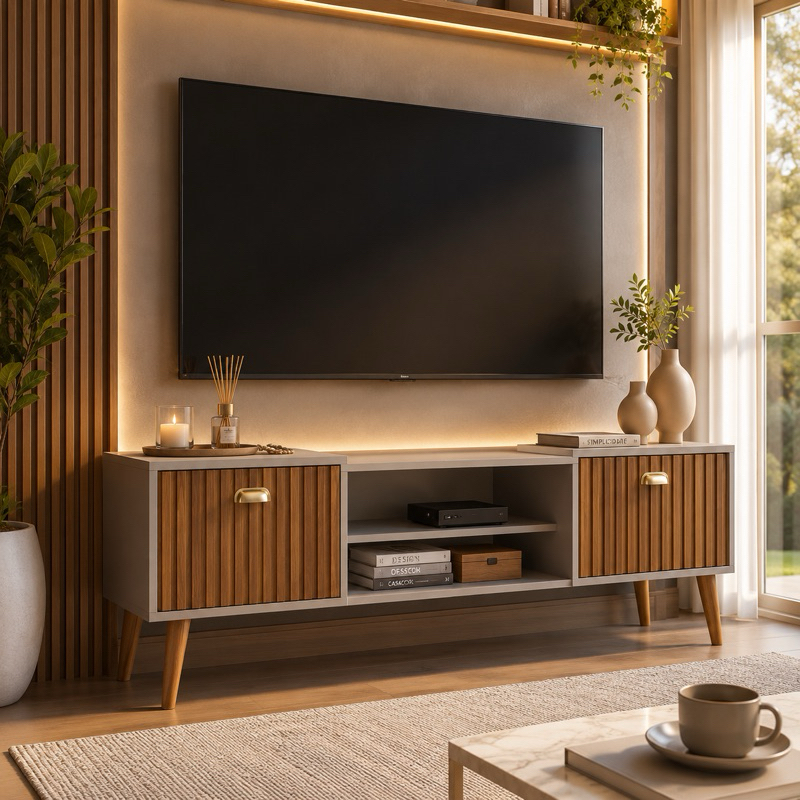 Rack Bancada com pés 1.20 Life e Vegas 0.90 com 2 Portas Moderno Parede TV Até 50Pol - LANÇAMENTO