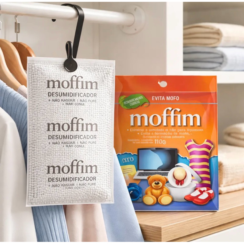 Antimofo Desumidificador Moffim 110g Roupeiro Closet Kit 5 Á 24 Unidades