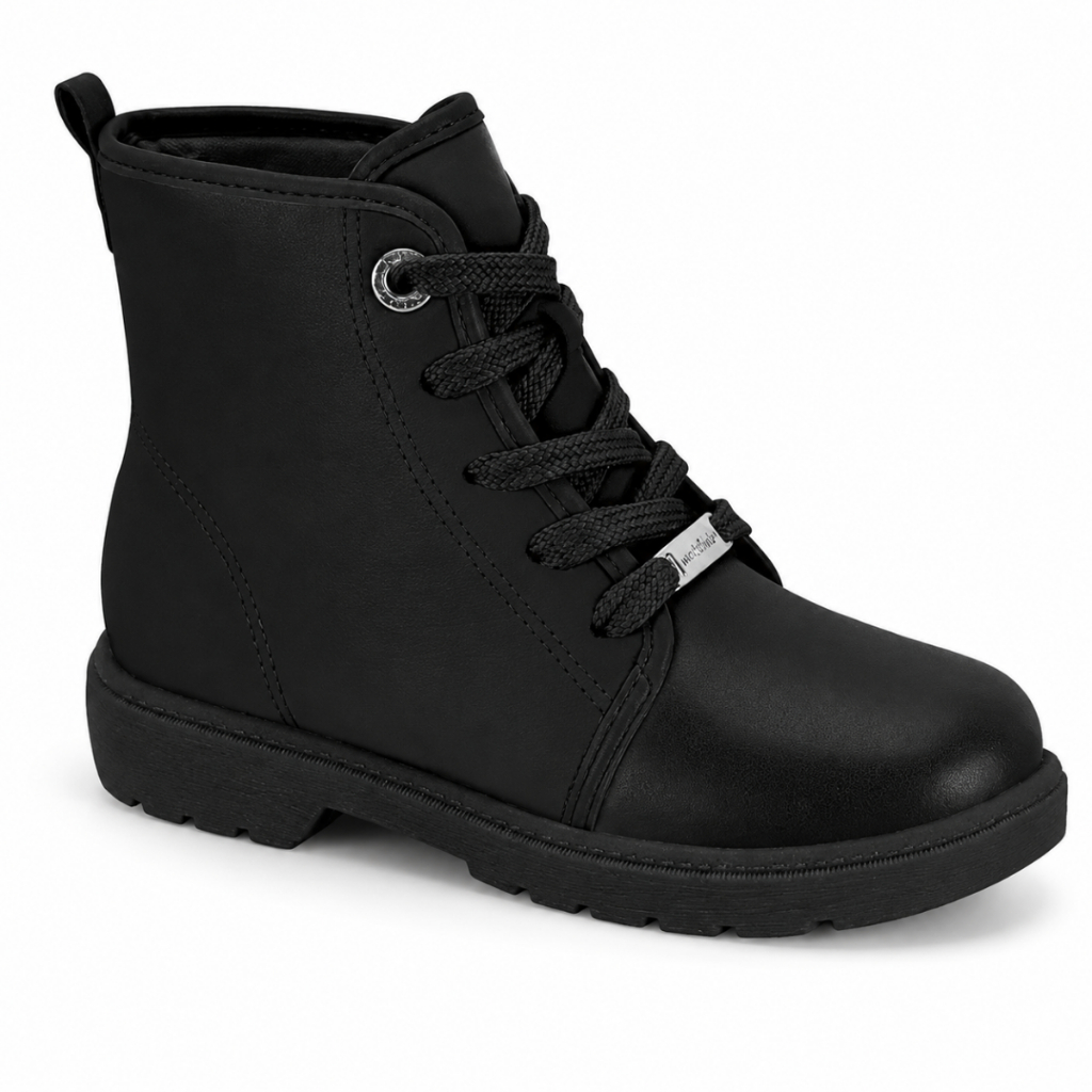 Bota Infantil Molekinha Menina Coturno Cano Curto Sola Tratorada Cadarço Bico Re