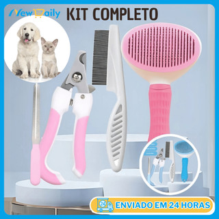 KIT Completo 4 Pçs Pets Escova Removedora Tira Pelos de Cães E Gatos Pente de Pulgas Cort…