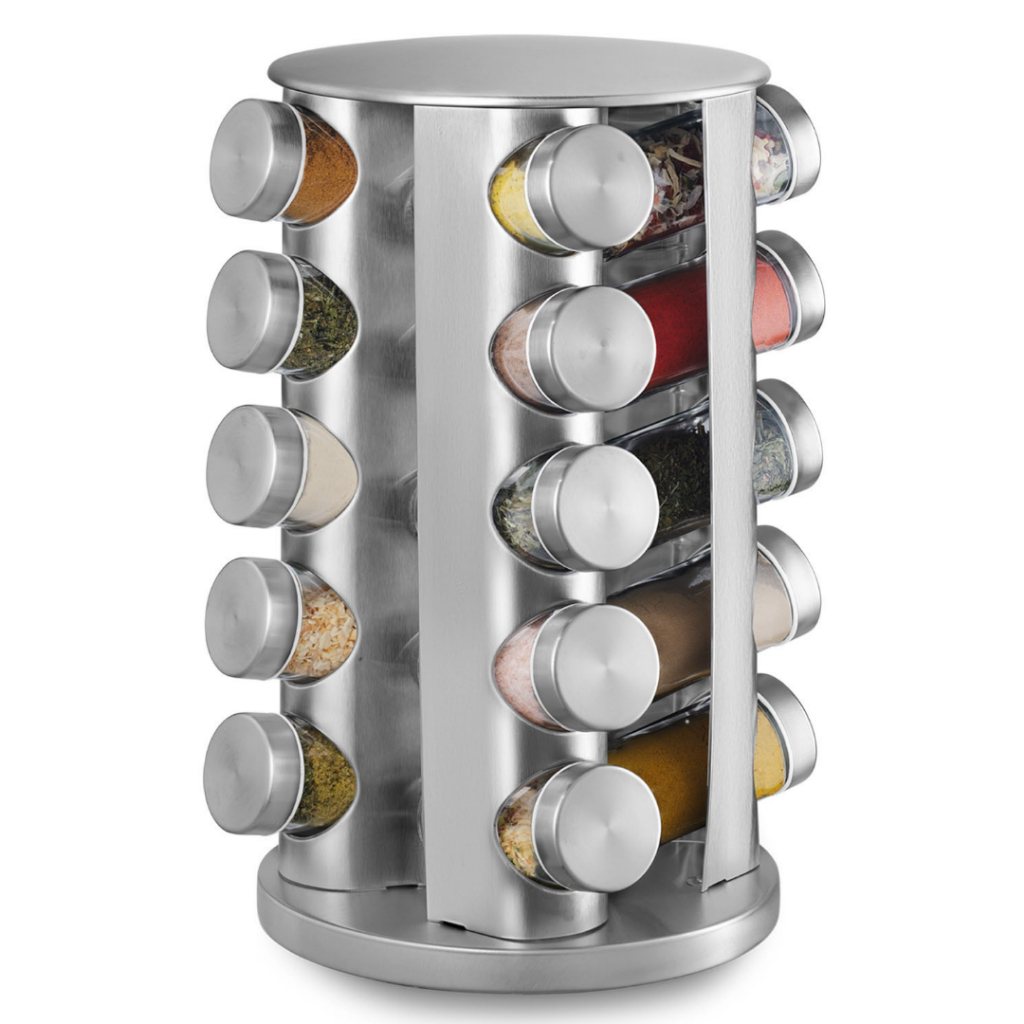 Porta-Tempero Giratório 360° com 20 Potes (Vidro e Inox)