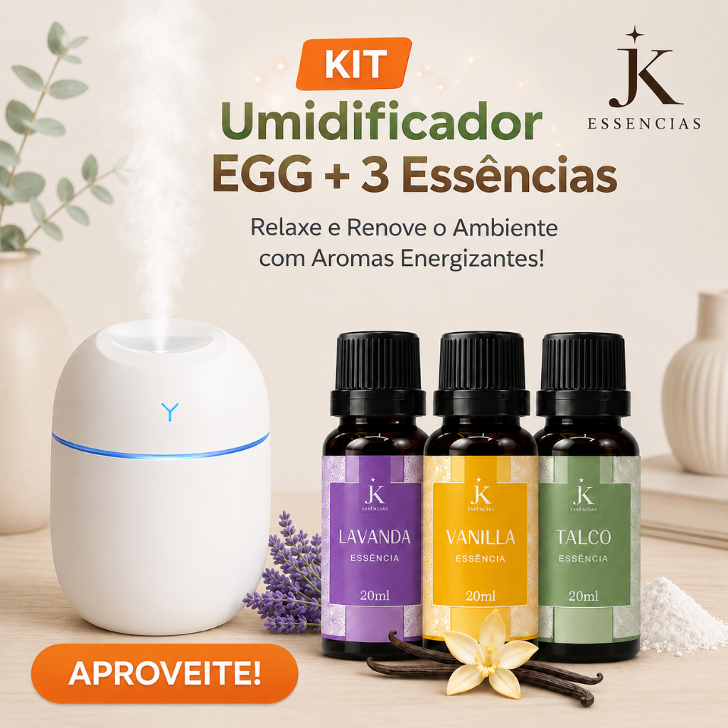 Umidificador Aromatizador + Essências Hidrossolúvel | Difusor De Ar Egg | Essências Premium 20ml cada