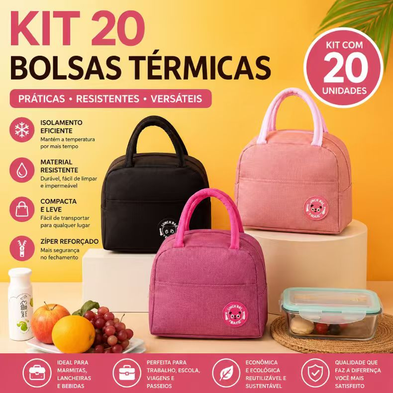 Kit 20 Bolsa Térmica Portátil Com Isolamento Térmico De Desenho ming