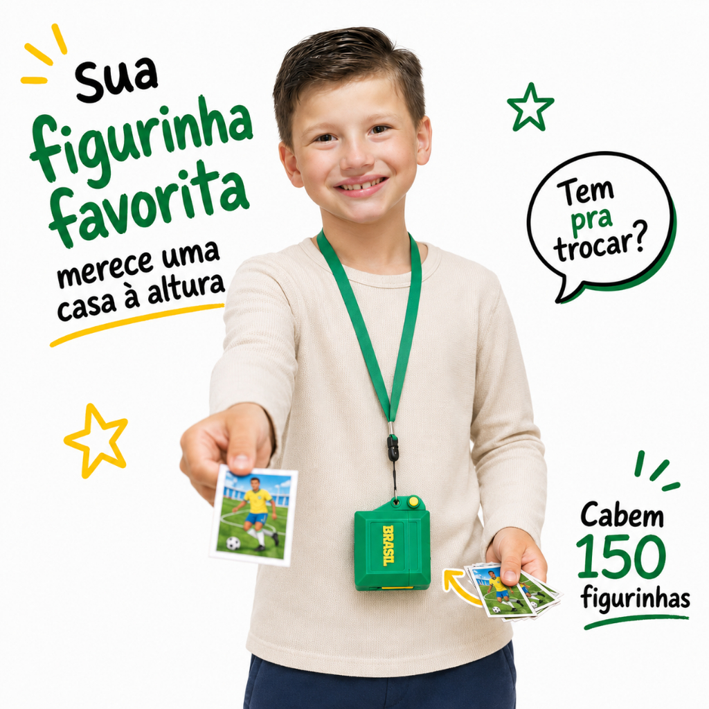 Caixa Porta Figurinhas Copa 2026 Infantil Tampa Estilo Premium Fechamento Seguro por Trava Para Colecionadores Crianças
