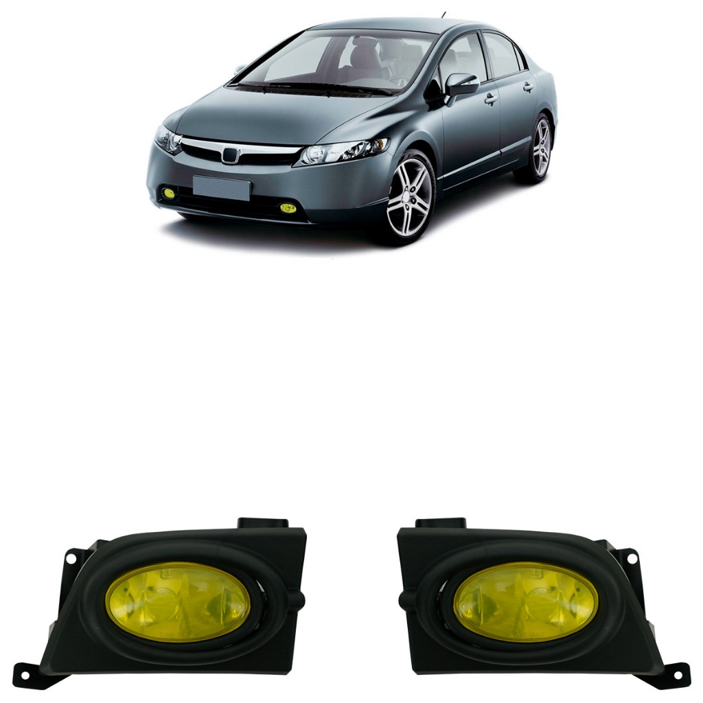Par Farol Milha Auxiliar New Civic LXS ESX 2006 2007 2008 Neblina Âmbar Lente Lisa Vidro