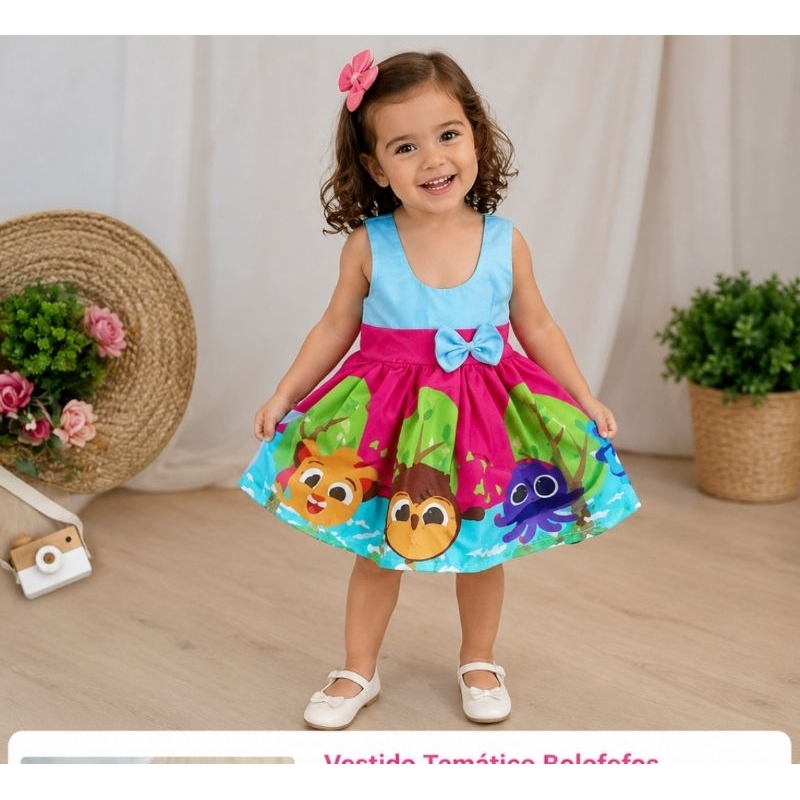 Vestido temático bolofofos veste até 18 meses
