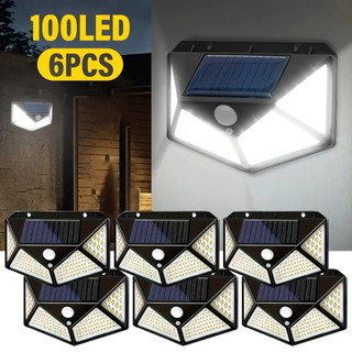 KIT COM 6 Luminárias 100 LED Parede Solar Com Sensor Jardim Externa Prova D'água Refletor…