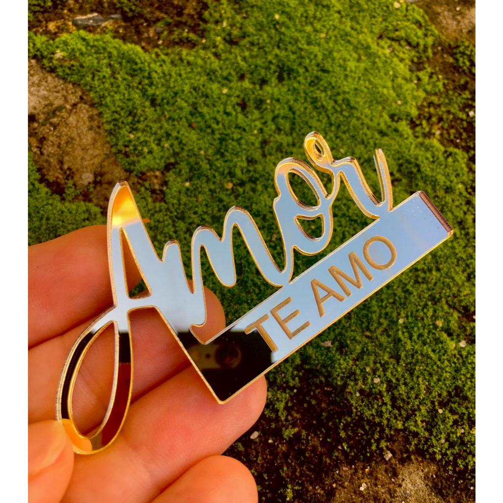 Aplique Amor Te Amo Acrílico Espelhado Dourado Aplique Caixa Presente Decoração Luxo
