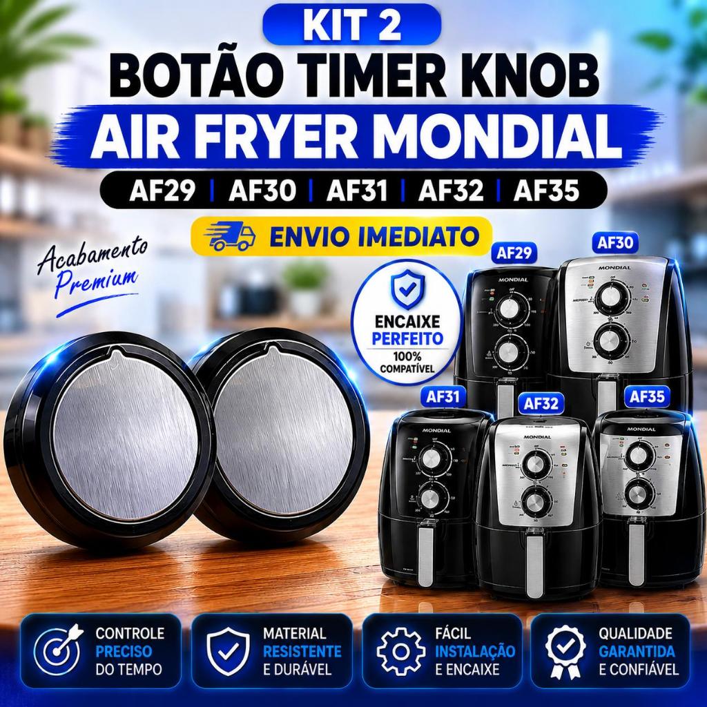 Kit 2 Botão Timer Knob Air Fryer Fritadeira Elétrica Mondial AF-29 AF-30 AF-31 AF-32 AF-35