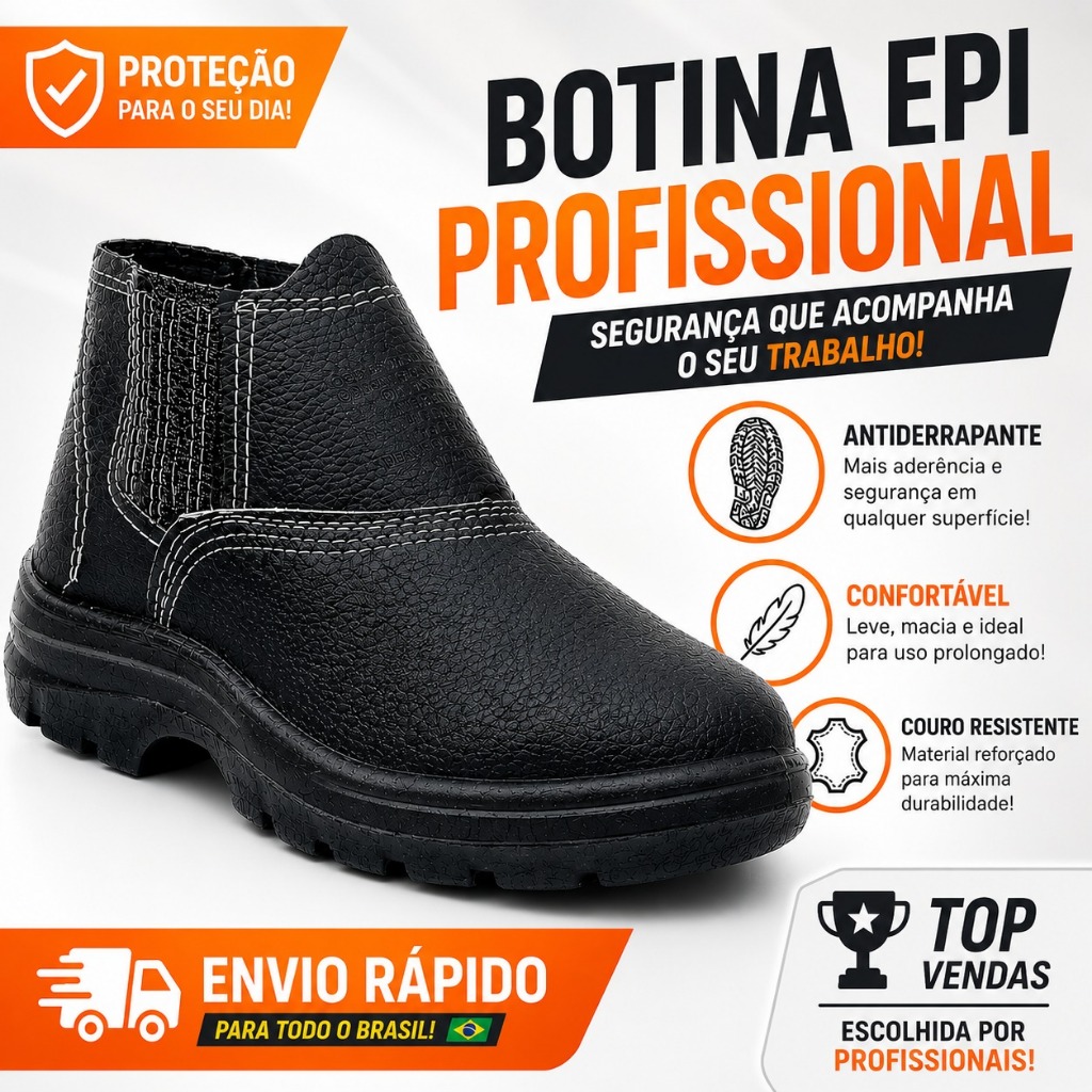 Botina Bota Segurança Couro Legitimo Com Biqueira Elástico Com CA Obra Trabalho Macio Envio Rápido !