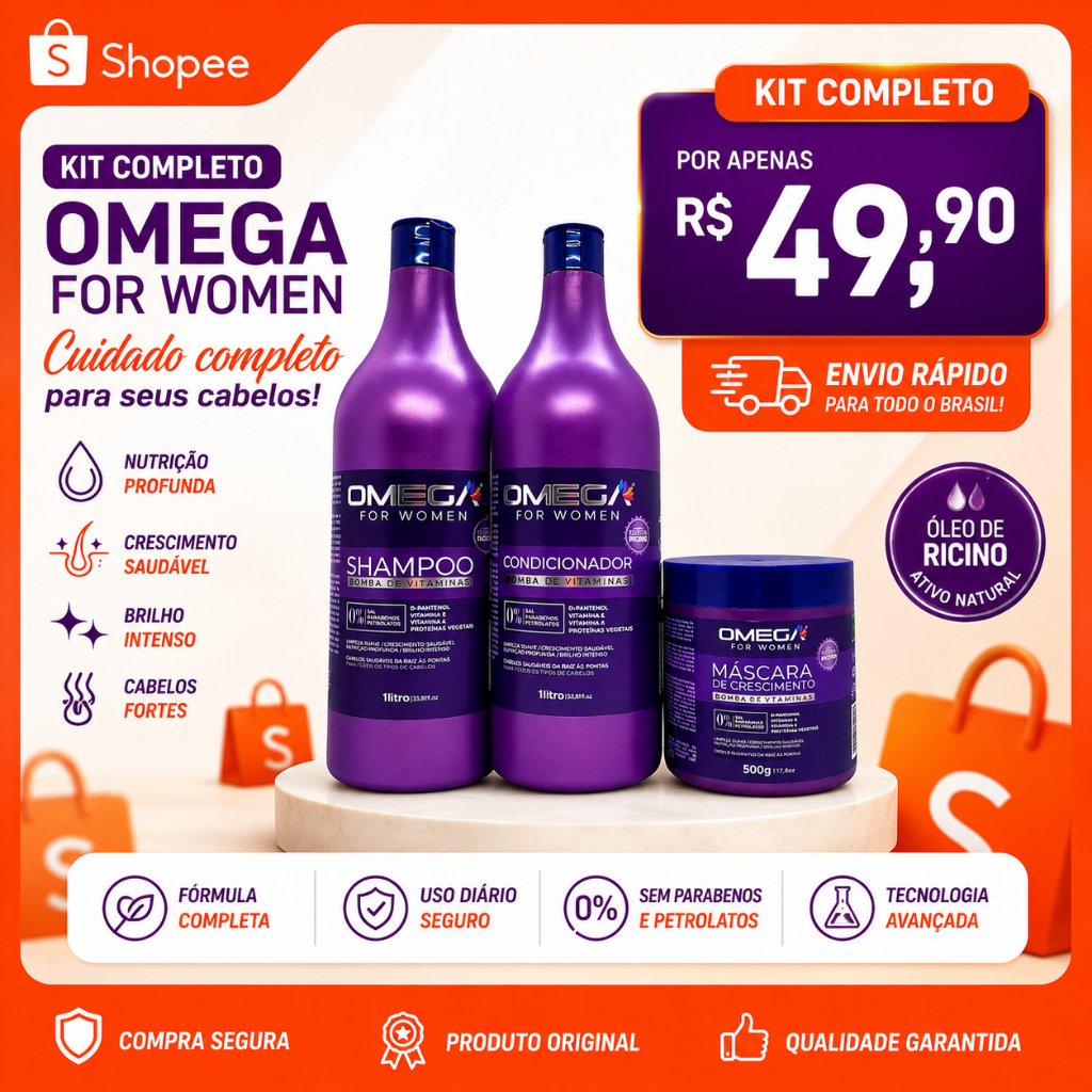 Kit Bomba de Vitamina Omega Shampoo, condicionador e mascara