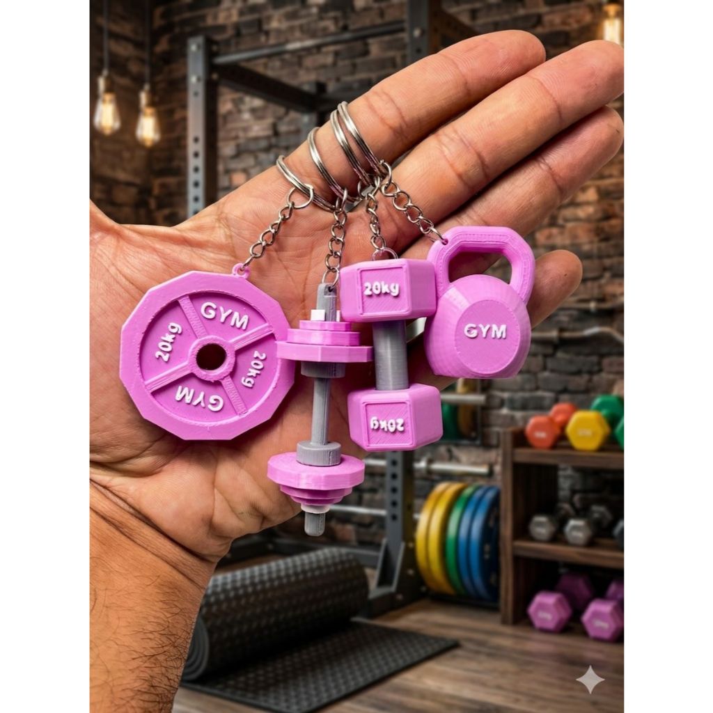 Kit Chaveiros Academia 3D Personalizado – Halter, Kettlebell, Barra e Anilha | Presente Fitness