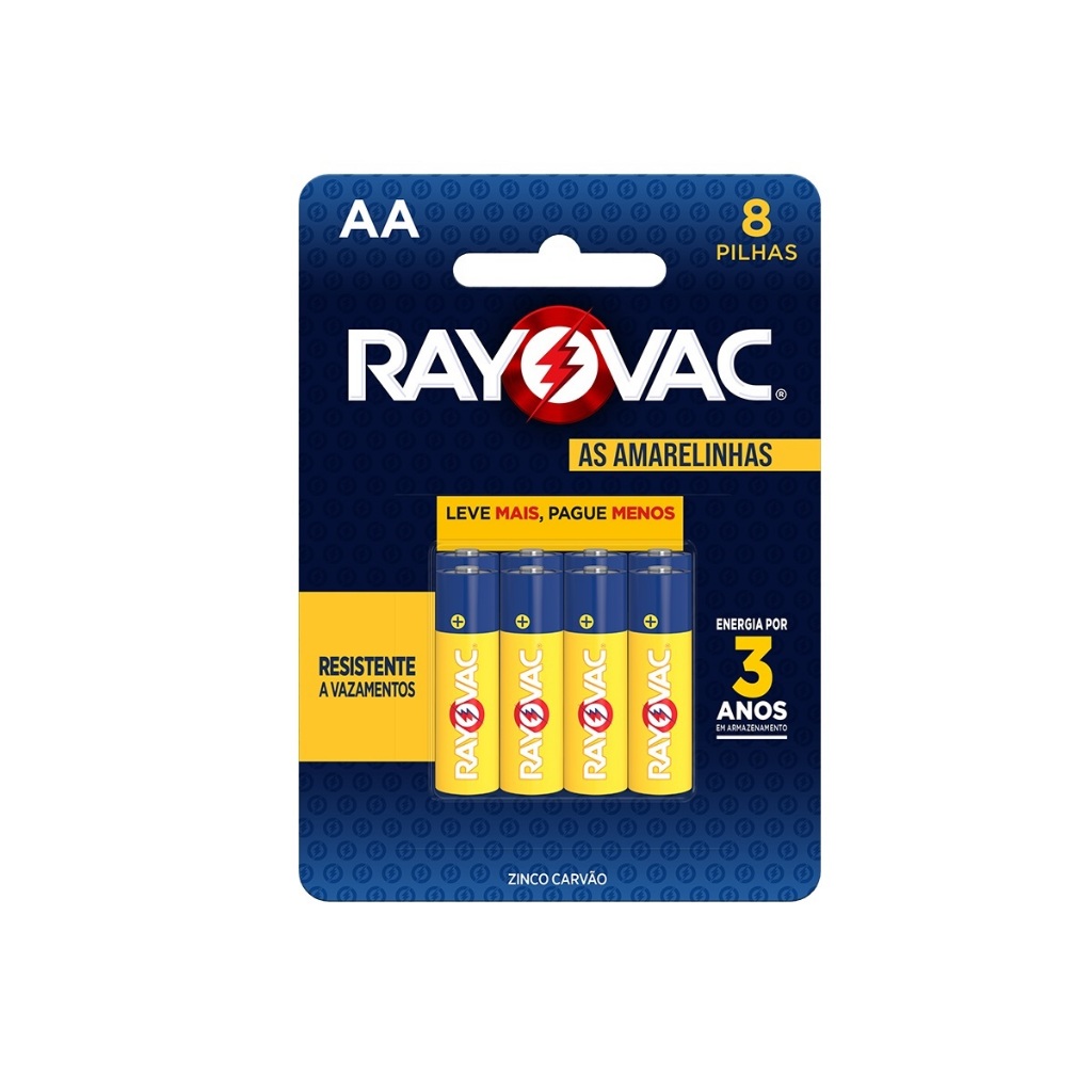 Pilha Zinco AA Rayovac Bateria 2A Pequena 8 unidades
