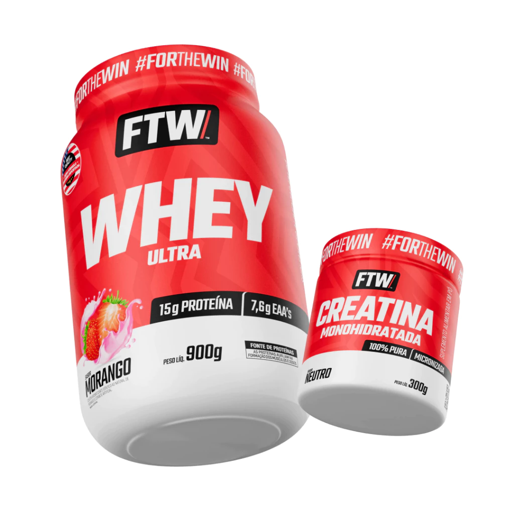Kit Whey Ultra Protein Concentrado Pote 900g + Creatina Monohidratada Pura 300g - FTW