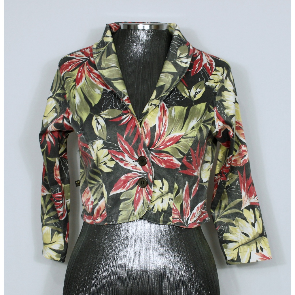 Blazer social alfaiataria feminina cropped floral - Veste PP/P - Ref. 5913 (brechó)