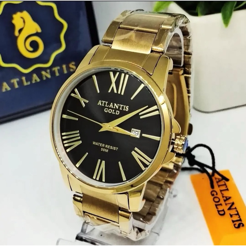 Atlantis Gold Relógio Dourado Exclusivos Modelos Masculino Com Calendário