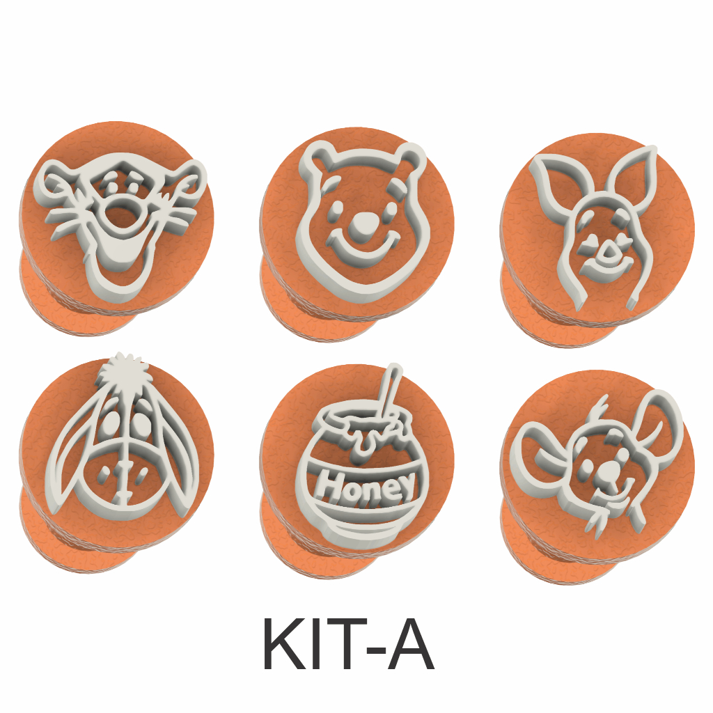 Kit Carimbos Brigadeiro Doce Biscoito Molde, Ursinho Pooh Tigrão Ió Leitão Guru