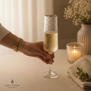 Taça Champanhe de Cristal Fio de Ouro 300ml Lyor 1 Taça de Champagne Taça Dourada Taça Festa Taça Brinde Taça Cristal